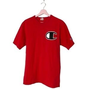 Champion red crew neck t-shirt big Logo C front hit‎ short sleeve tee Large